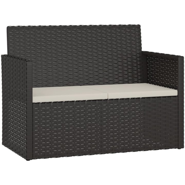Trädgårdsbänk med dynor svart 105 cm konstrotting vidaXL – bild 2
