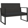 Trädgårdsbänk med dynor svart 106 cm konstrotting vidaXL – miniatyr 2