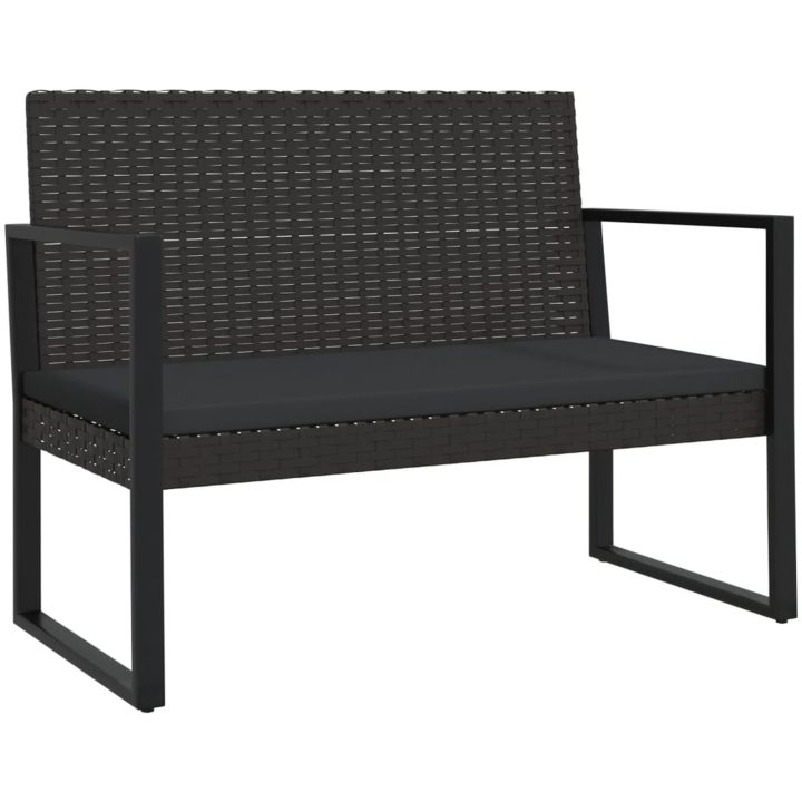 Trädgårdsbänk med dynor svart 106 cm konstrotting vidaXL – bild 2
