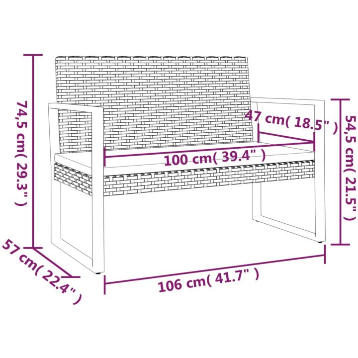Trädgårdsbänk med dynor svart 106 cm konstrotting vidaXL – bild 7