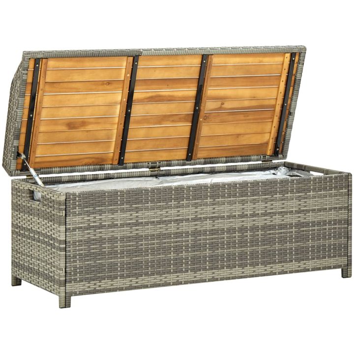 Trädgårdsbänk med förvaring 120 cm konstrotting grå vidaXL 120 x 50 x 50 cm – bild 2