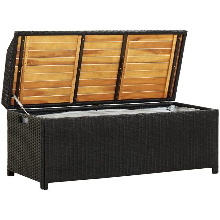 Trädgårdsbänk med förvaring 120 cm konstrotting svart vidaXL 120 x 50 x 50 cm – bild 2