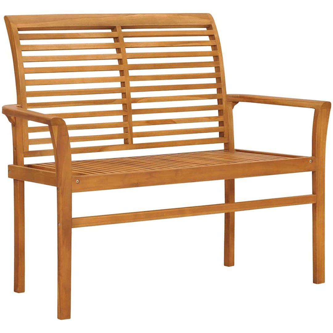 Trädgårdsbänk med grå dyna 112 cm massiv teak vidaXL – bild 2