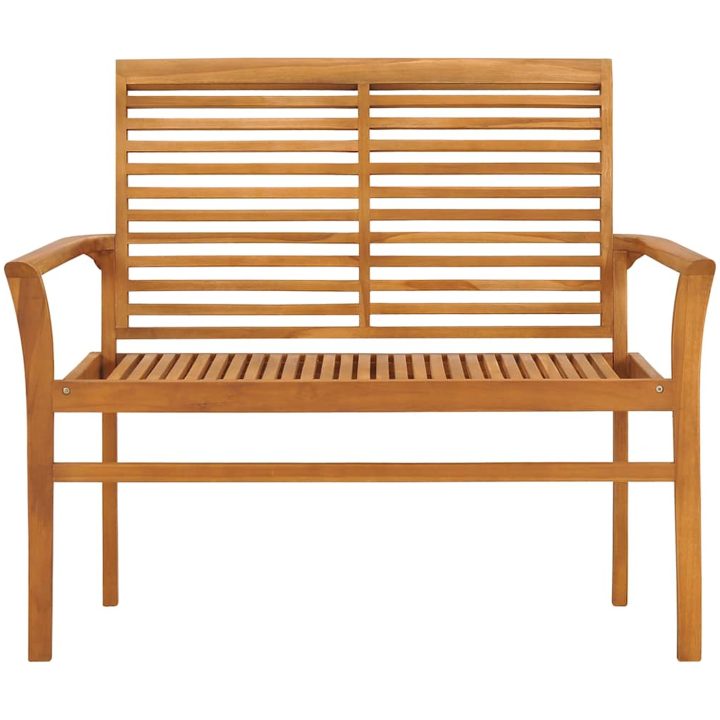 Trädgårdsbänk med grå dyna 112 cm massiv teak vidaXL – bild 3