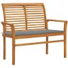 Trädgårdsbänk med grå dyna 112 cm massiv teak vidaXL – miniatyr 1