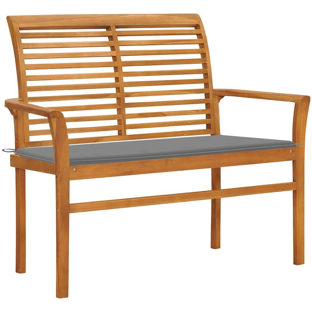 Trädgårdsbänk med grå dyna 112 cm massiv teak vidaXL