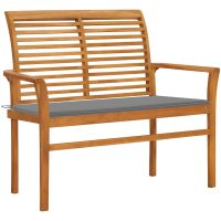 Trädgårdsbänk med grå dyna 112 cm massiv teak vidaXL