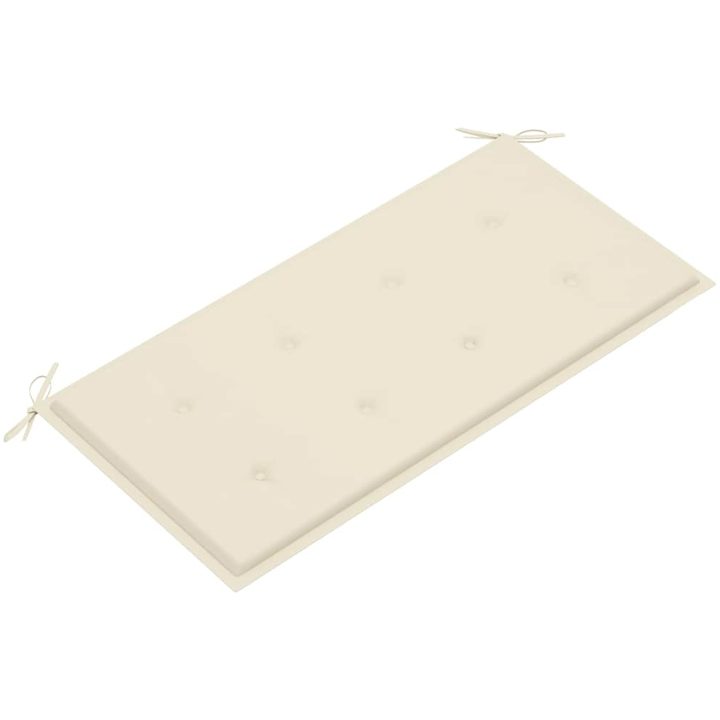 Trädgårdsbänk med gräddvit dyna 112 cm massiv teak vidaXL – bild 5