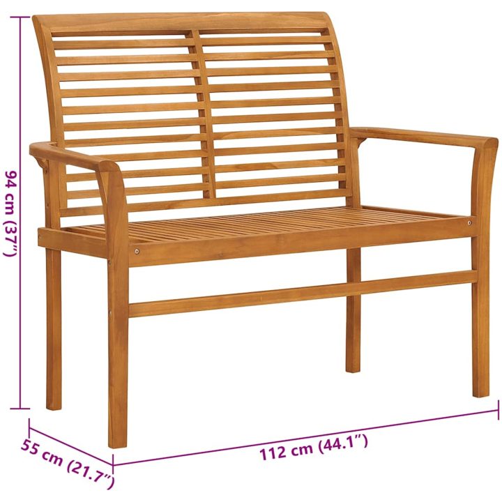 Trädgårdsbänk med gräddvit dyna 112 cm massiv teak vidaXL – bild 8
