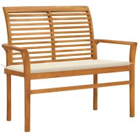 Trädgårdsbänk med gräddvit dyna 112 cm massiv teak vidaXL