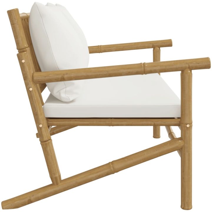 Trädgårdsbänk med gräddvita dynor bambu vidaXL – bild 4