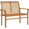 Trädgårdsbänk med grön dyna 112 cm massiv teak vidaXL – miniatyr 2