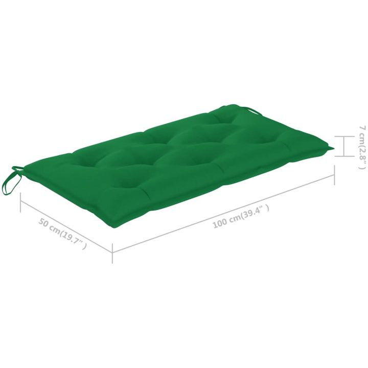 Trädgårdsbänk med grön dyna 112 cm massiv teak vidaXL – bild 11