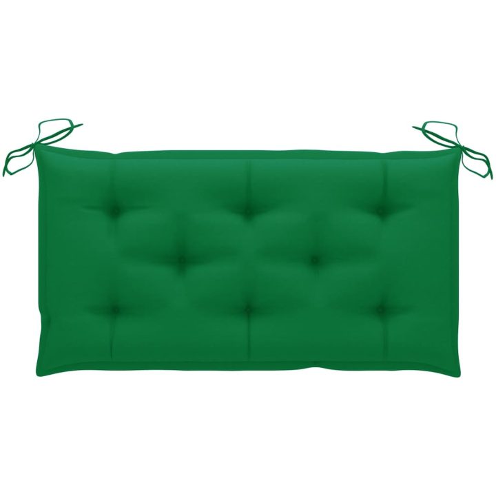 Trädgårdsbänk med grön dyna 112 cm massiv teak vidaXL – bild 6