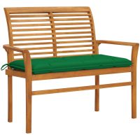 Trädgårdsbänk med grön dyna 112 cm massiv teak vidaXL