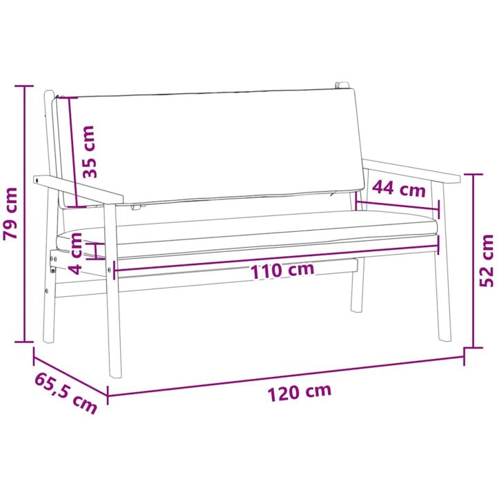 Trädgårdsbänk med Kuddar av Massivt Akaciaträ vidaXL 120 x 65.5 x 79 cm – bild 9