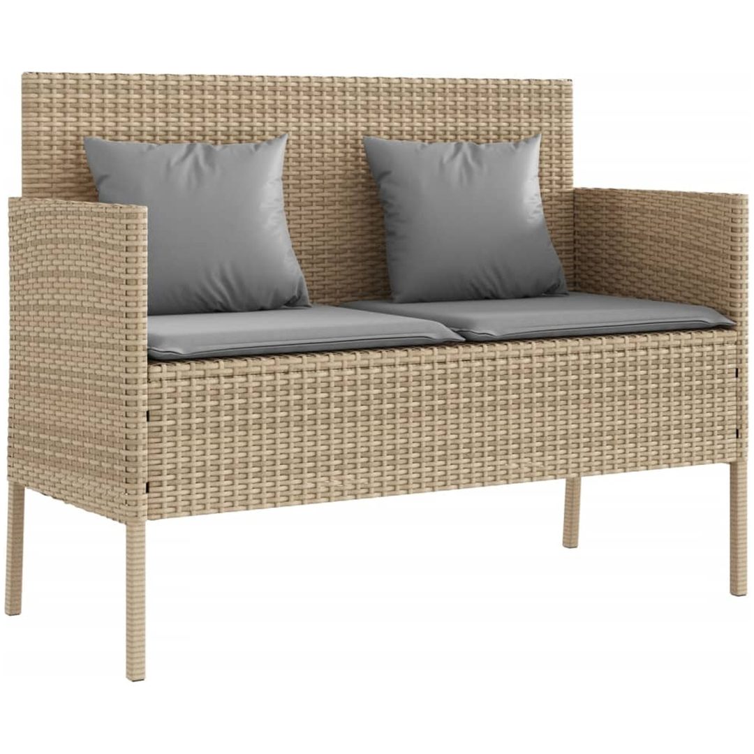 Trädgårdsbänk med kuddar beige konstrotting vidaXL – bild 2