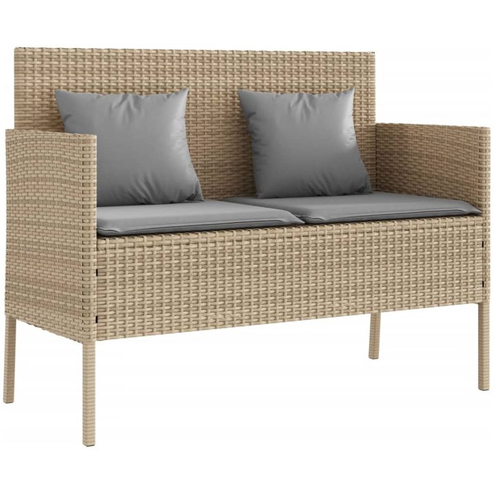 Trädgårdsbänk med kuddar beige konstrotting vidaXL – bild 2
