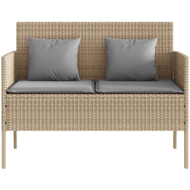 Trädgårdsbänk med kuddar beige konstrotting vidaXL – bild 4