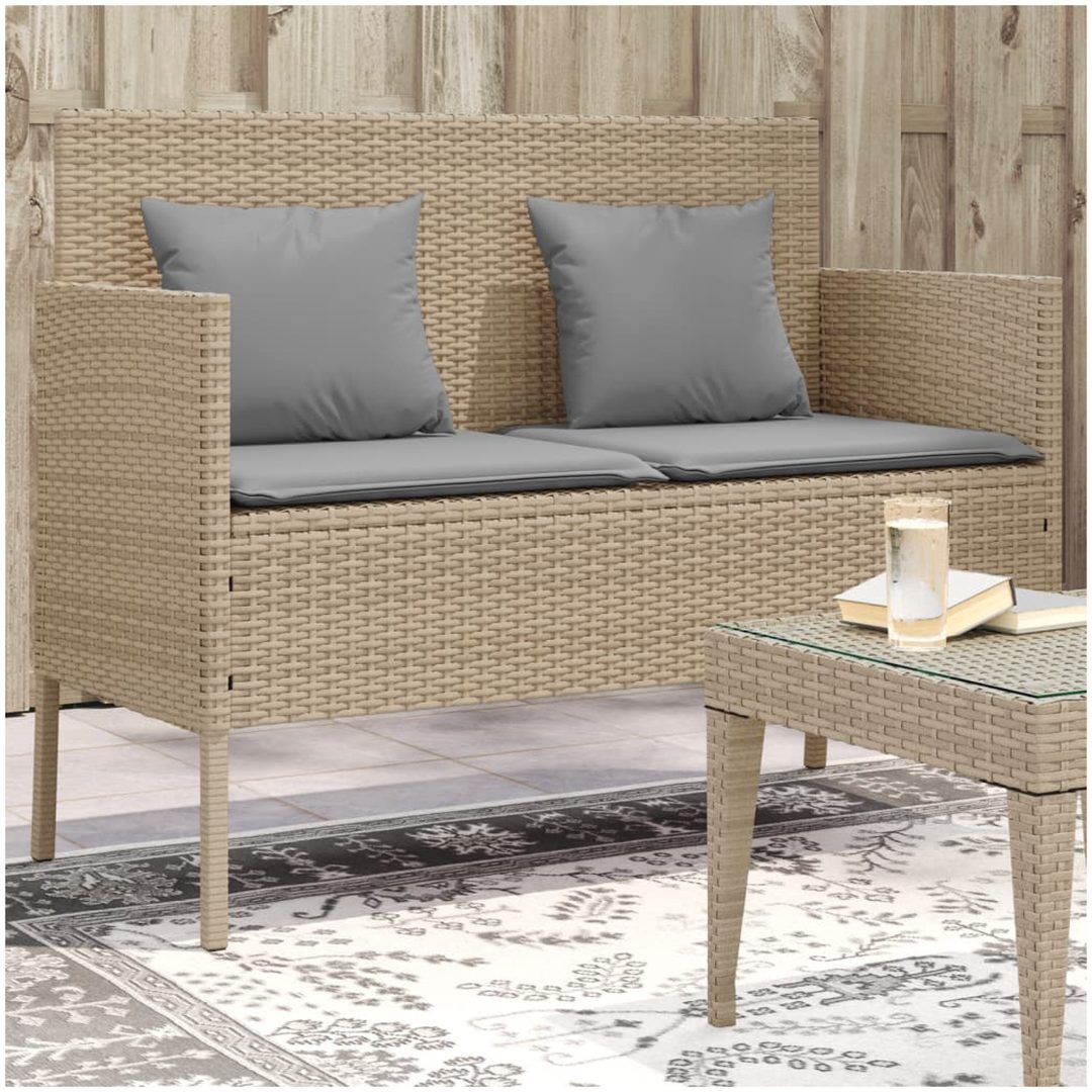 Trädgårdsbänk med kuddar beige konstrotting vidaXL