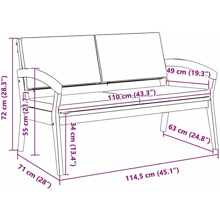 Trädgårdsbänk med Kuddar Massivt akaciaträ vidaXL 115 x 70 x 72 cm – bild 9