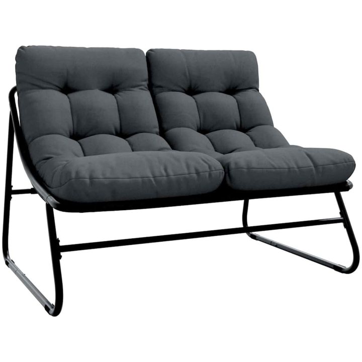 Trädgårdsbänk med Kudde Svart 110x80x71 cm Stål vidaXL 110 x 81 x 71 cm – bild 2