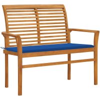Trädgårdsbänk med kungsblå dyna 112 cm massiv teak vidaXL