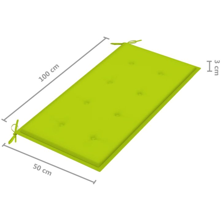 Trädgårdsbänk med ljusgrön dyna 112 cm massiv teak vidaXL – bild 9