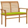 Trädgårdsbänk med ljusgrön dyna 112 cm massiv teak vidaXL – miniatyr 1
