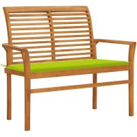 Trädgårdsbänk med ljusgrön dyna 112 cm massiv teak vidaXL