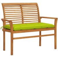 Trädgårdsbänk med ljusgrön dyna 112 cm massiv teak vidaXL