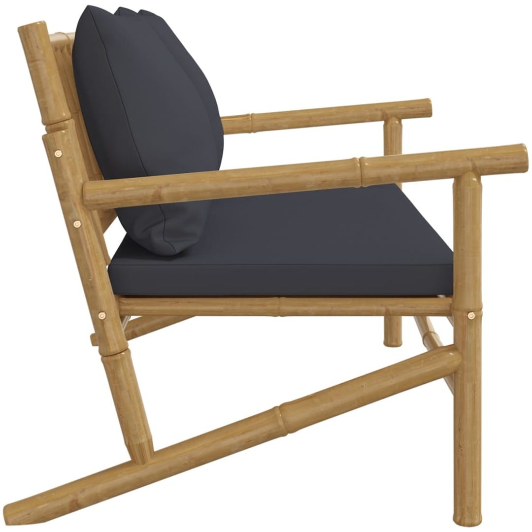 Trädgårdsbänk med mörkgråa dynor bambu vidaXL – bild 4