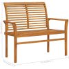 Trädgårdsbänk med röd dyna 112 cm massiv teak vidaXL – miniatyr 8