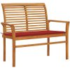 Trädgårdsbänk med röd dyna 112 cm massiv teak vidaXL – miniatyr 1