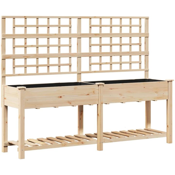 Trädgårdsbänk med Spaljé och Hylla 203x53x152 cm Massivt Furu vidaXL 203,5 x 54 x 152,5 cm – bild 2