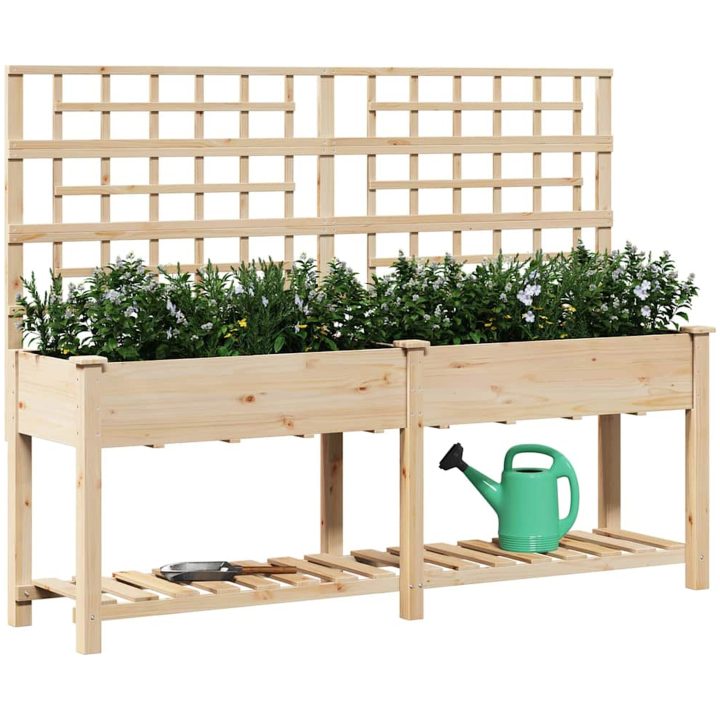 Trädgårdsbänk med Spaljé och Hylla 203x53x152 cm Massivt Furu vidaXL 203,5 x 54 x 152,5 cm – bild 3