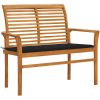 Trädgårdsbänk med svart dyna 112 cm massiv teak vidaXL – miniatyr 1