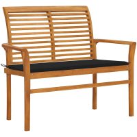 Trädgårdsbänk med svart dyna 112 cm massiv teak vidaXL