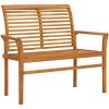 Trädgårdsbänk med vinröd dyna 112 cm massiv teak vidaXL – miniatyr 2