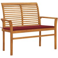 Trädgårdsbänk med vinröd dyna 112 cm massiv teak vidaXL