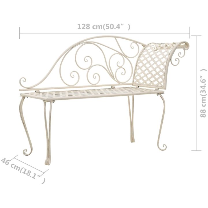 Trädgårdsbänk schäslong 128 cm metall antikvit vidaXL – bild 6