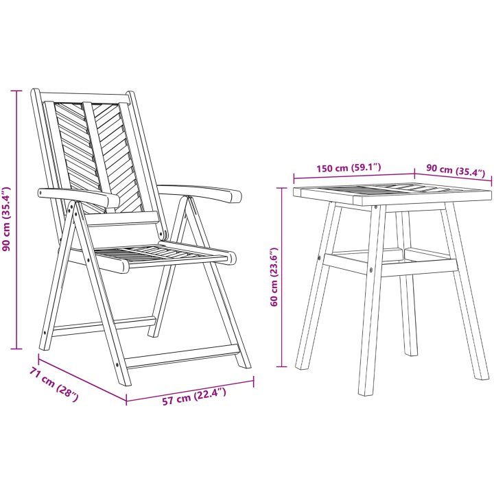 Trädgårdsbänk-set 3 delar massivt akaciaträ vidaXL 150 x 90 x 60 cm – bild 12
