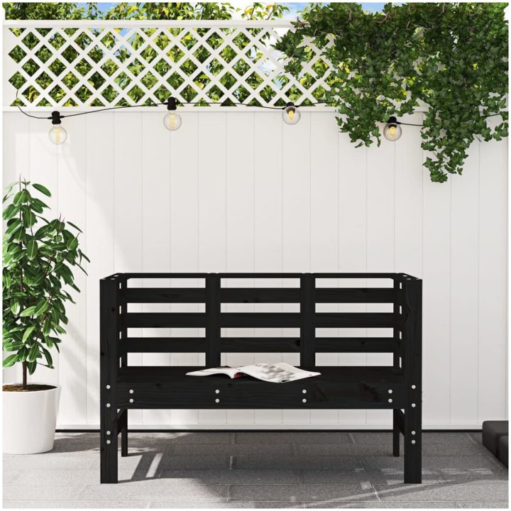 Trädgårdsbänk svart 111,5x53x71 cm massiv furu vidaXL – bild 3