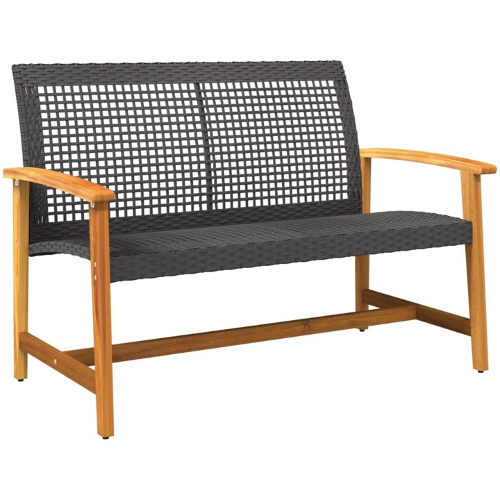 Trädgårdsbänk svart 112 cm konstrotting och massivt akaciaträ vidaXL – bild 2