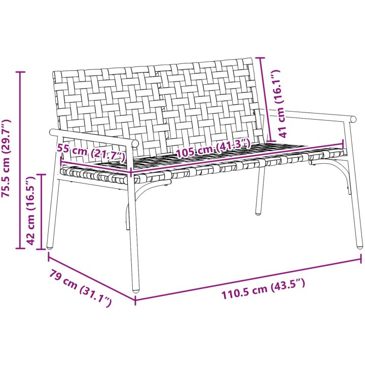 Trädgårdsbänk Svart 113x79x75 cm Poly Rattan vidaXL 110.5 x 79 x 75.5 cm – bild 10