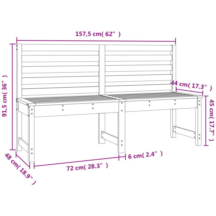 Trädgårdsbänk svart 157,5 cm massiv furu vidaXL 157.5 x 48 x 91.5 cm – bild 7