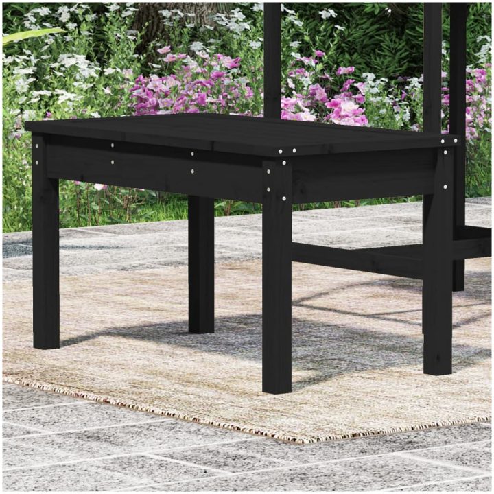 Trädgårdsbänk svart massiv furu vidaXL 80 x 44 x 45 cm – bild 3