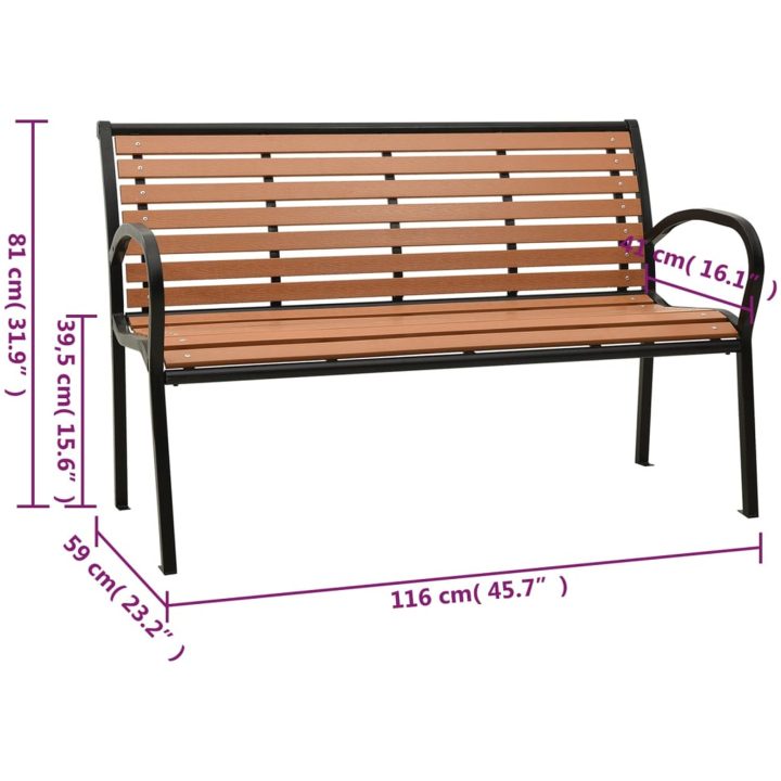 Trädgårdsbänk svart och brun 116 cm stål och WPC vidaXL – bild 6