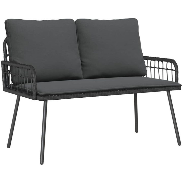 Trädgårdsbänk Svart Poly Rattan vidaXL 114 x 64 x 78 cm – bild 2