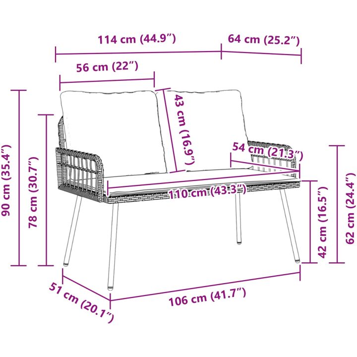 Trädgårdsbänk Svart Poly Rattan vidaXL 114 x 64 x 78 cm – bild 8